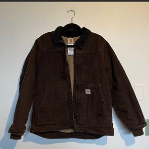 Brown Carhartt Duck Insulated Jacket with Corduroy Collar